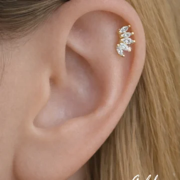 Zirkon Taşlı Piercing Tragus Helix Kıkırdak Gold