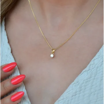 Zirkon Taşlı Tektaş Kolye – 4 mm Taşlı, 14K Altın Rodyum Kaplama
