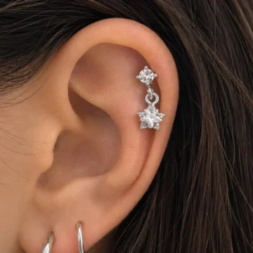 ZİRKON TAŞLI YILDIZLI ARKASI DÜZ ÖNDEN TAKMALI TRAGUS HELİX KIKIRDAK UYUMLU LABRET PİERCİNG