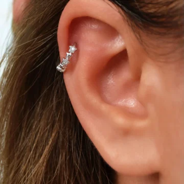 Zirkon Taşlı Yıldızlı Halka Piercing | Gümüş Renk | Helix ve Kıkırdak Uyumlu