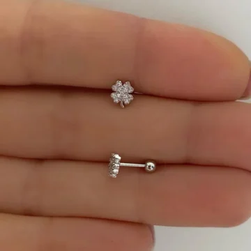 zirkon taşlı yonca helix kıkırdak tragus lobe uyumlu piercing küpe
