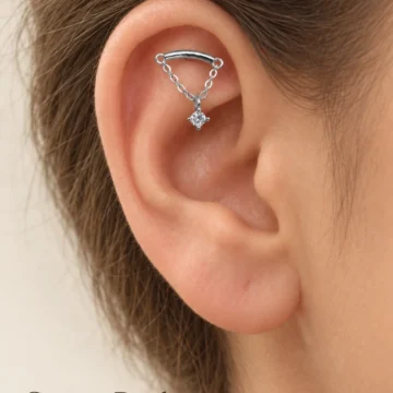 Zirkon Taşlı Zincirli Helix Flat Piercing Kıkırdak Upper Helix 1 Adet